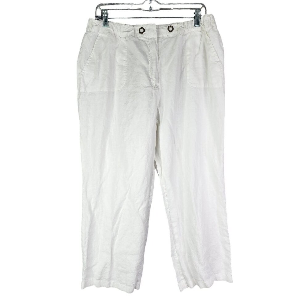 Womens White Charter Club Capri Pants Classic Fit 100% Linen Hi Rise Size 14